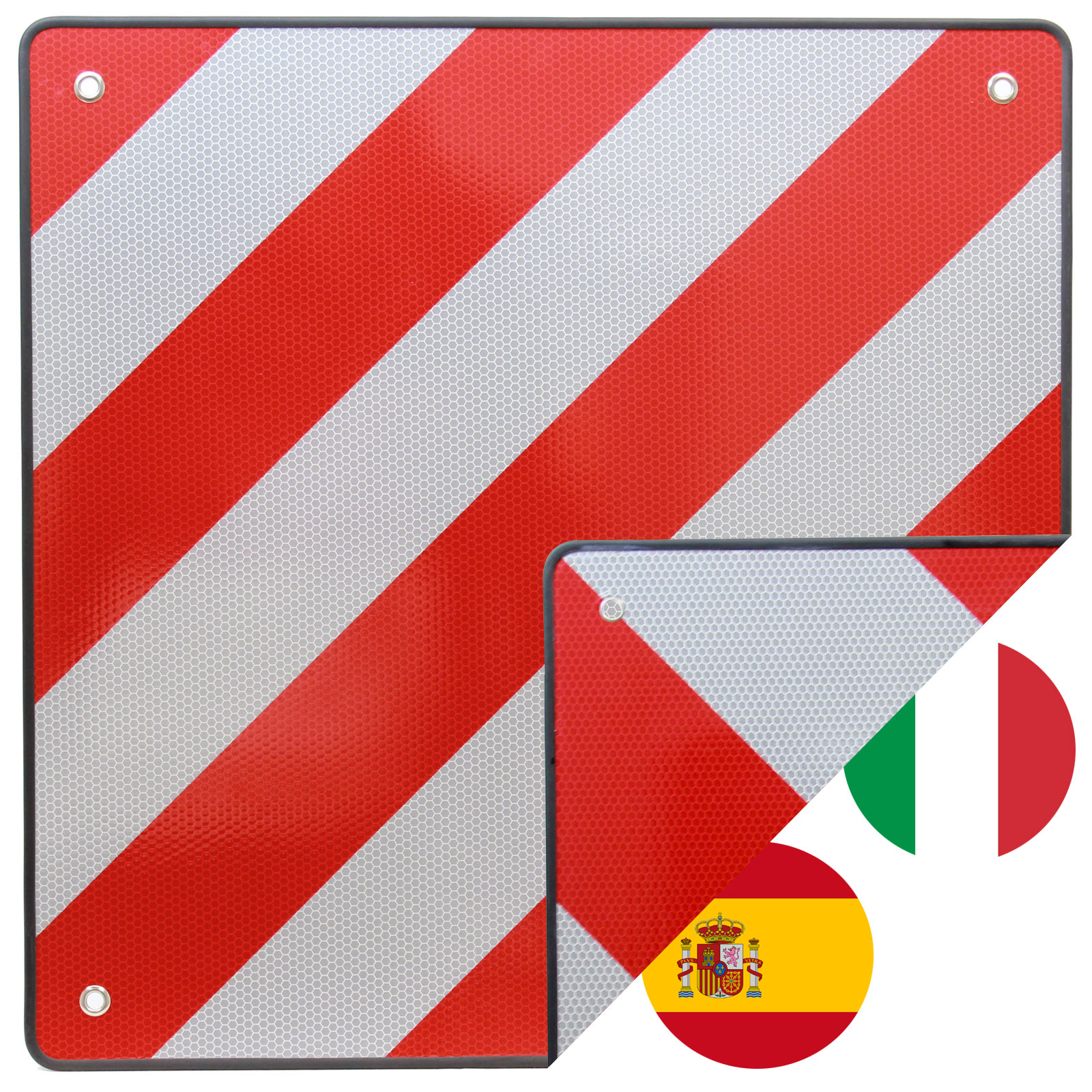 Warntafel für Italien u Spanien 2in1 50 x 50 cm Reflektierendes Warnschild 