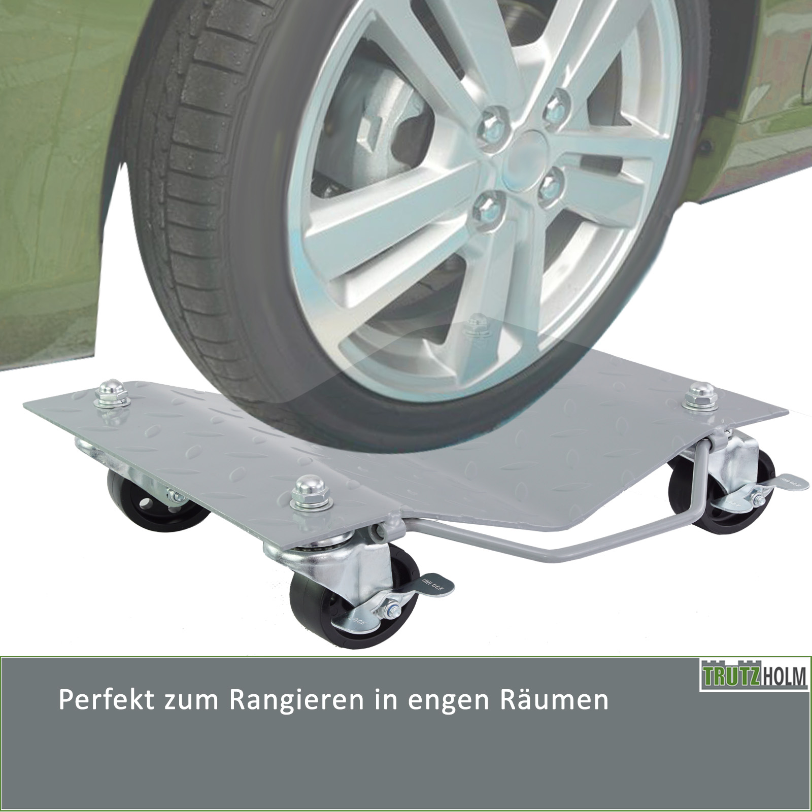 TrutzHolm® Rangierhilfe Rangierheber PKW Auto Rangierroller Wagenheber  680kg Transportroller