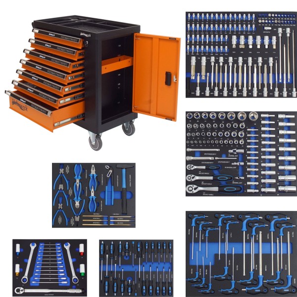 Holmwerk® Werkstattwagen orange 249 tlg. XXL bestückt gefüllt Assistent Werkzeugwagen