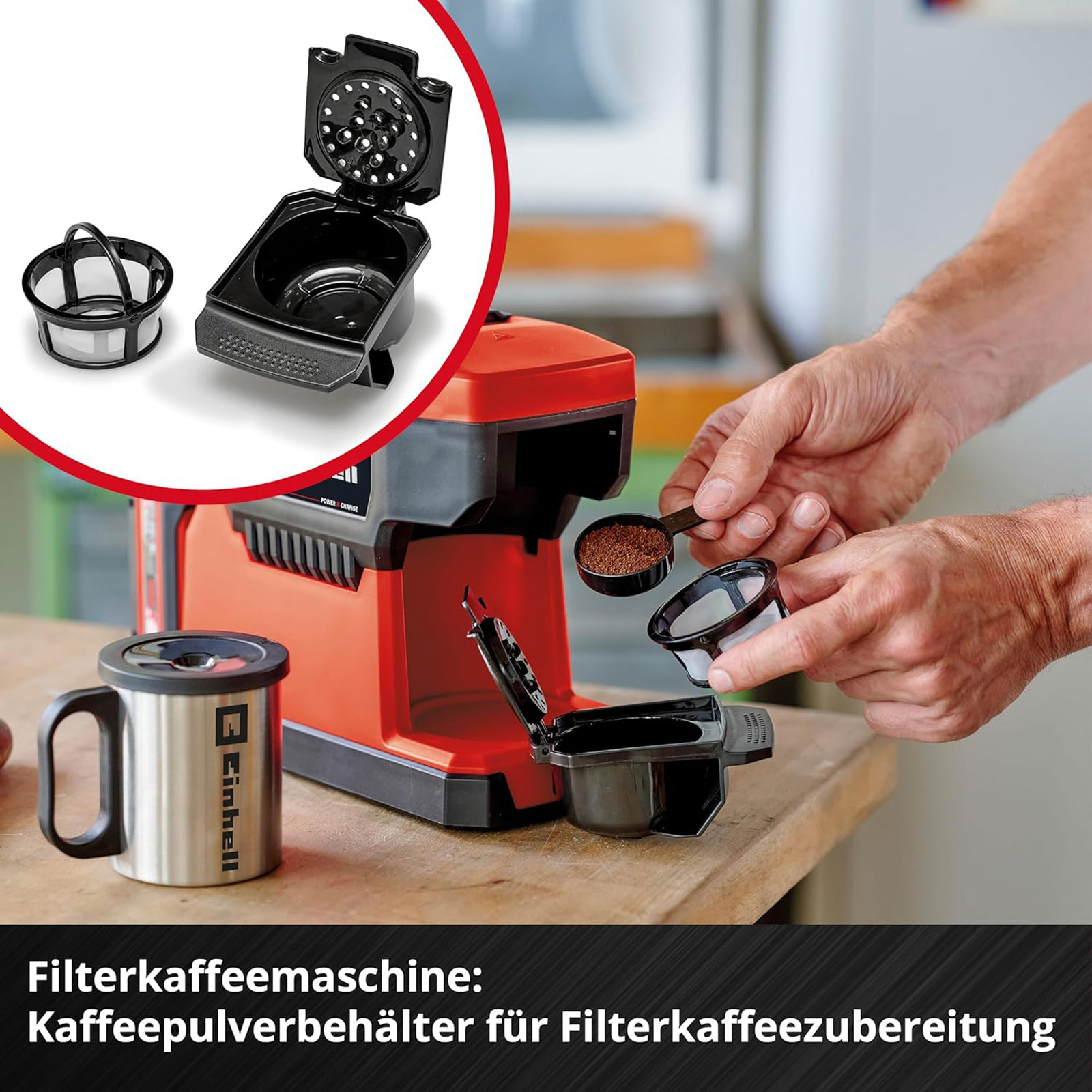 Einhell Akku-Kaffeemaschine TE-CF 18 Li-Solo für X-Change Filterkaffee & Power Kaffeepads