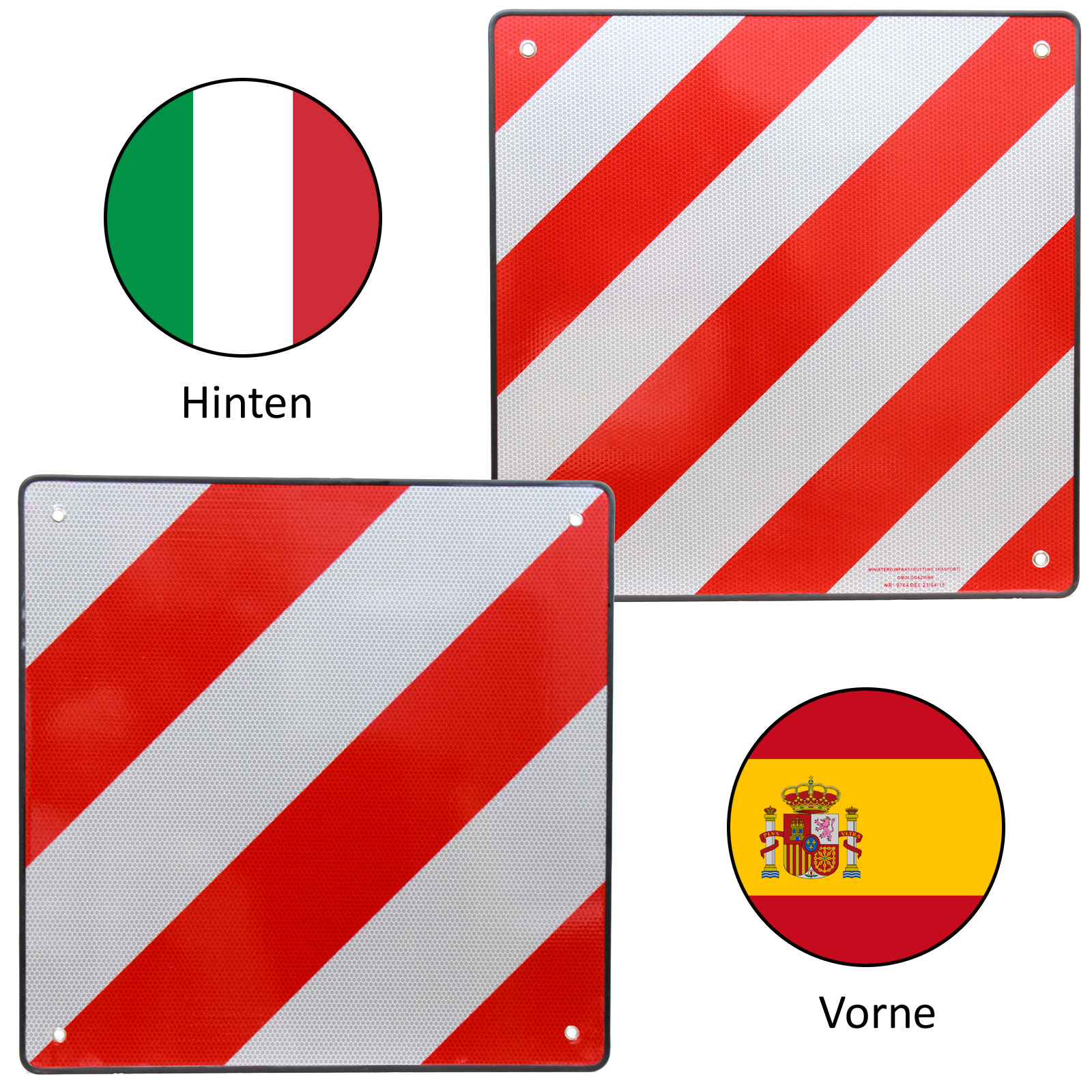 TrutzHolm® Warntafel Italien und Spanien 2 in 1 50 x 50 cm rot weiß  Reflektierendes Warnschild