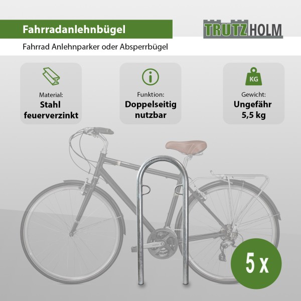 5x Fahrrad Anlehnbügel feuerverzinkt Fahrradständer Anlehnbügel Anlehnständer Anlehnsystem Poller Ba