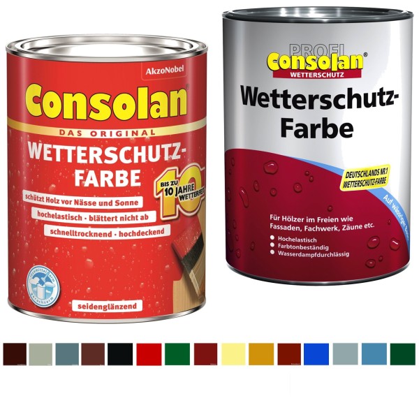 Consolan Profi Wetterschutz-Farbe 2,5 L Farbauswahl Wetterschutz Holzfarbe Deckfarbe