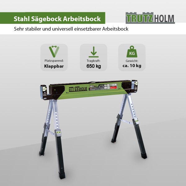 TrutzHolm® Stahl Sägebock Arbeitsbock höhenverstellbar 590 kg klappbar Werkbock