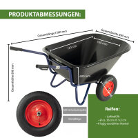 2-Rad Schubkarre XXL 290 L 300 kg Gartenschubkarre Hofkarre Schiebkarre Luftrad Metallfelgen schwarz