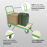 Plattformwagen 500 kg Traglast ca. 96 x 49 cm Ladefläche mit 2 Lenkrollen inkl. Bremse