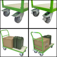 Plattformwagen 500 kg Traglast ca. 96 x 49 cm Ladefläche mit 2 Lenkrollen inkl. Bremse