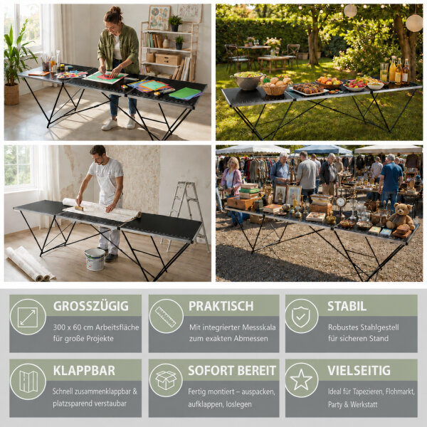 TRUTZHOLM Tapeziertisch Flohmarkttisch 300x60 cm Alu Klapptisch Multi, 59,99 €
