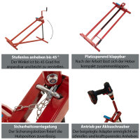 Rasentraktorheber 400 kg Tragkraft Akkuschrauber-Adapter, stufenlos & klappbar 45° Neigung Hebebühne
