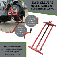 Rasentraktorheber 400 kg Tragkraft Akkuschrauber-Adapter, stufenlos & klappbar 45° Neigung Hebebühne