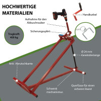 Rasentraktorheber 400 kg Tragkraft Akkuschrauber-Adapter, stufenlos & klappbar 45° Neigung Hebebühne