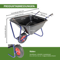 1-Rad Schubkarre XXL 290 L 300 kg Luftrad Metallfelge Kunststoffmulde schwarz Hofkarre Schiebkarre