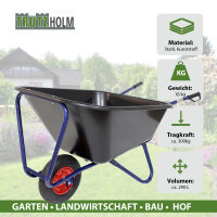 1-Rad Schubkarre XXL 290 L 300 kg Luftrad Metallfelge Kunststoffmulde schwarz Hofkarre Schiebkarre