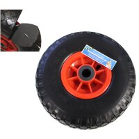 Sackkarrenrad PU-Rad 260x85 mm 3.00-4 75 mm zentrierte Nabe Ø 20 mm rot Vollgummi Bollerwagen
