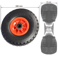 Sackkarrenrad PU-Rad 260x85 mm 3.00-4 75 mm zentrierte Nabe Ø 20 mm rot Vollgummi Bollerwagen