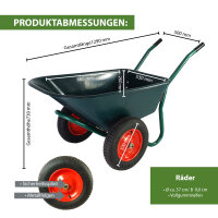 2-Rad Schubkarre 100 L 160 kg Gartenschubkarre Lufträder Stahlfelge kippsicher Kunststoffwanne