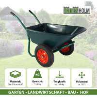 2-Rad Schubkarre 100 L 160 kg Gartenschubkarre Lufträder Stahlfelge kippsicher Kunststoffwanne