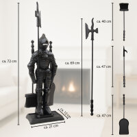 Kaminbesteck Ritter 4-teilig Schaufel, Besen, Schürhaken, Hellebarde Gusseisen Kamingarnitur