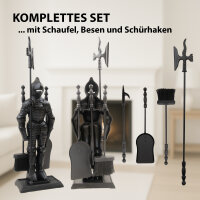 Kaminbesteck Ritter 4-teilig Schaufel, Besen, Schürhaken, Hellebarde Gusseisen Kamingarnitur
