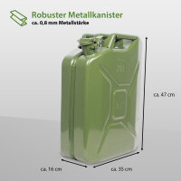Benzinkanister 20 L Dieselkanister Kraftstoffkanister Metall Ausgießer Halter olivgrün