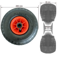 2x Sackkarrenrad Luftrad 260x85 mm 3.00-4 75 mm zentrierte Nabe Ø 20 mm rot robustes 4 PR Gewebe