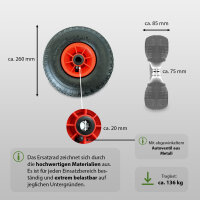 4x Sackkarrenrad Luftrad 260x85 mm 3.00-4 75 mm zentrierte Nabe Ø 20 mm rot robustes 4 PR Gewebe