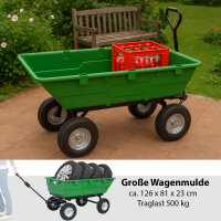XXL Gartenwagen 350 Ltr. 500 kg Transportwagen Kippfunktion Anhänger Rasentraktor Handwagen