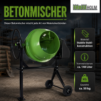 Betonmischer 140L Fassungsvermögen 550 W 30 U/Min Zahnräder aus Guss Zementmischer