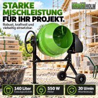 Betonmischer 140L Fassungsvermögen 550 W 30 U/Min Zahnräder aus Guss Zementmischer