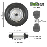 Schubkarrenrad  Vollgummi Pannensicher 4.80/4.00-8 mit Achse PU Stahlfelge schwarz 200kg Tragkraft