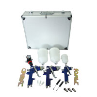 3x HVLP Spraypistole Lackierpistole Set Druckminderer Koffer Spritzpistole Luft