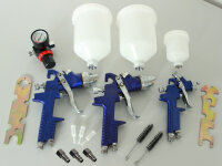 3x HVLP Spraypistole Lackierpistole Set Druckminderer Koffer Spritzpistole Luft