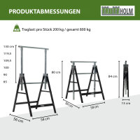 4 x Arbeitsbock 7-fach höhenverstellbar bis 800 kg Stahl lackiert schwarz Klappbock Gerüstbock