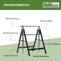 4 x Arbeitsbock 7-fach höhenverstellbar bis 800 kg Stahl lackiert schwarz Klappbock Gerüstbock