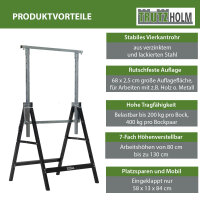 4 x Arbeitsbock 7-fach höhenverstellbar bis 800 kg Stahl lackiert schwarz Klappbock Gerüstbock