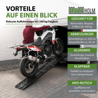 TRUTZHOLM 1x Auffahrrampe klappbar 228 cm Traglast 340 kg Alu gelocht Motorradrampe Rampe schwarz