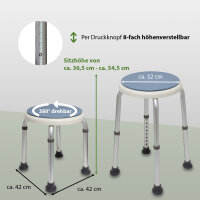 drehbarer Duschhocker 8-fach höhenverstellbar 36,5 - 54 cm 360° Drehunterstützung