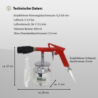 Druckluft Sandstrahlpistole 1/4" 4 Düsen 3-3,5 bar, 56-113 l/min, bis 0,8mm 2,5Kg Sand, 1x Beutel