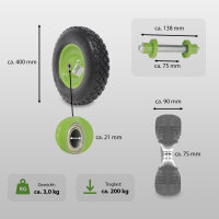 Schubkarrenrad grün/Schwarz Vollgummi 4.80/4.00-8 + Achse Ersatzrad Reifen Schiebkarre PU