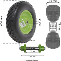 Schubkarrenrad grün/Schwarz Vollgummi 4.80/4.00-8 + Achse Ersatzrad Reifen Schiebkarre PU