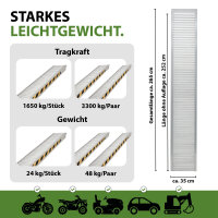TRUTZHOLM 1x Schwerlastrampe 1650 kg Länge 265 cm Alu Breite 35 cm Auffahrrampe für Baumaschinen PKW