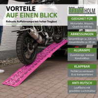 TRUTZHOLM 2x Auffahrrampe klappbar 228 cm Traglast 680 kg Alu gelocht Rampe Motorradrampe pink