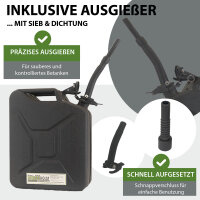 3x Benzinkanister Kraftstoffkanister Metall 20 Liter Hammerschlag Schwarz inkl. Ausgießer + Halter