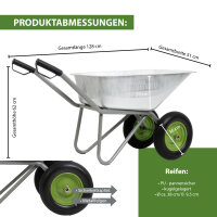 2-Rad Schubkarre verzinkt 110L Gartenkarre Baukarre kippsicher PU Räder pannensicher