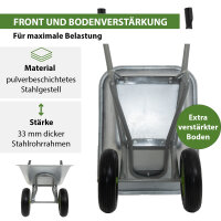 2-Rad Schubkarre verzinkt 110L Gartenkarre Baukarre kippsicher PU Räder pannensicher