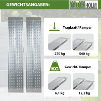 TRUTZHOLM 2x Auffahrrampen 200 x 28 cm 540 kg Alu gelocht starr Verladerampen Motorradrampen grau