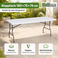 Klapptisch 180x75x74 cm Kunststoff / Stahl Gartentisch Esstisch Campingtisch Partytisch Buffettisch