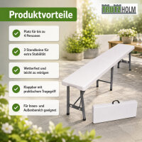 TRUTZHOLM Bierzeltbank klappbar für 4 Personen, 180 x 30 x 43 cm, weiß, Stahlgestell mit Tragegriff