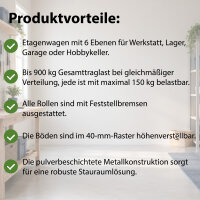Etagenwagen Rollwagen 900kg 215cm Hoch 6 Ebenen 150 kg je Boden Transportwagen Magazinwagen Kommissionierregal