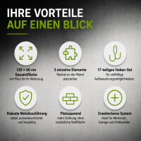 Werkzeugwand 120 x 60 cm 17 tlg. Set Metall Lochwand Werkzeugaufbewahrung Lagersystem